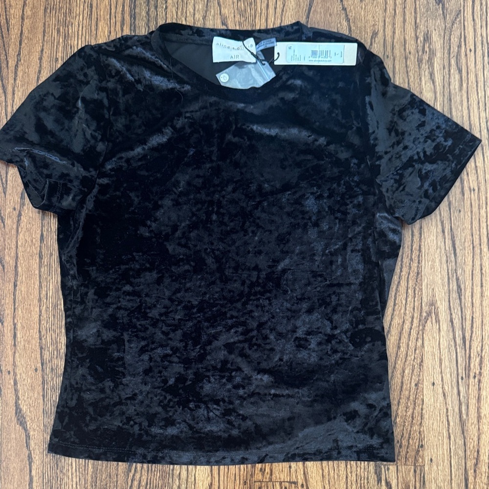 Alice and Olivia Velvet Short Sleeve Top - Black